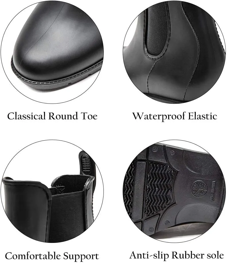 DKSUKO Rain Boots for Women Waterproof Elastic Slip On Ankle Chelsea Booties