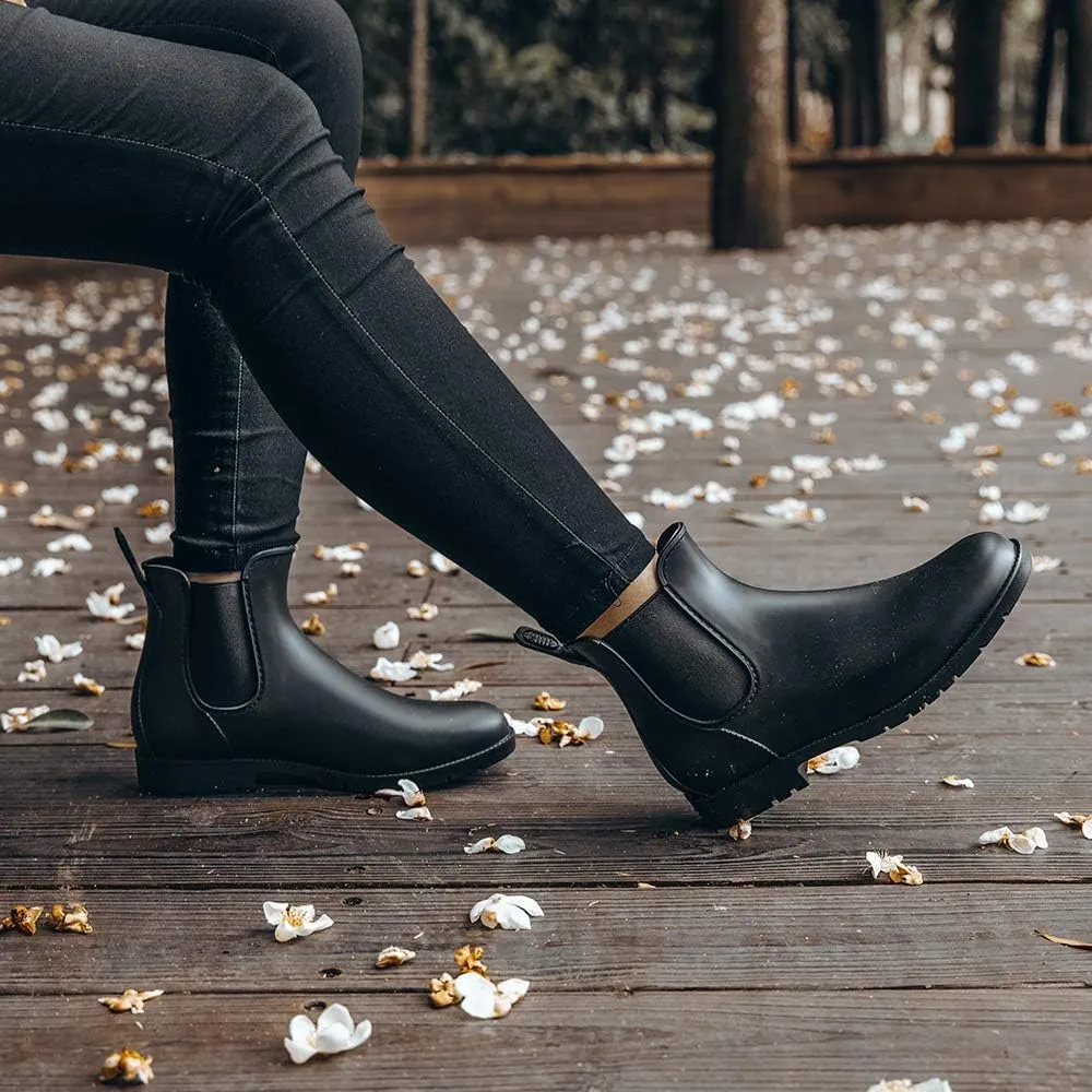DKSUKO Rain Boots for Women Waterproof Elastic Slip On Ankle Chelsea Booties