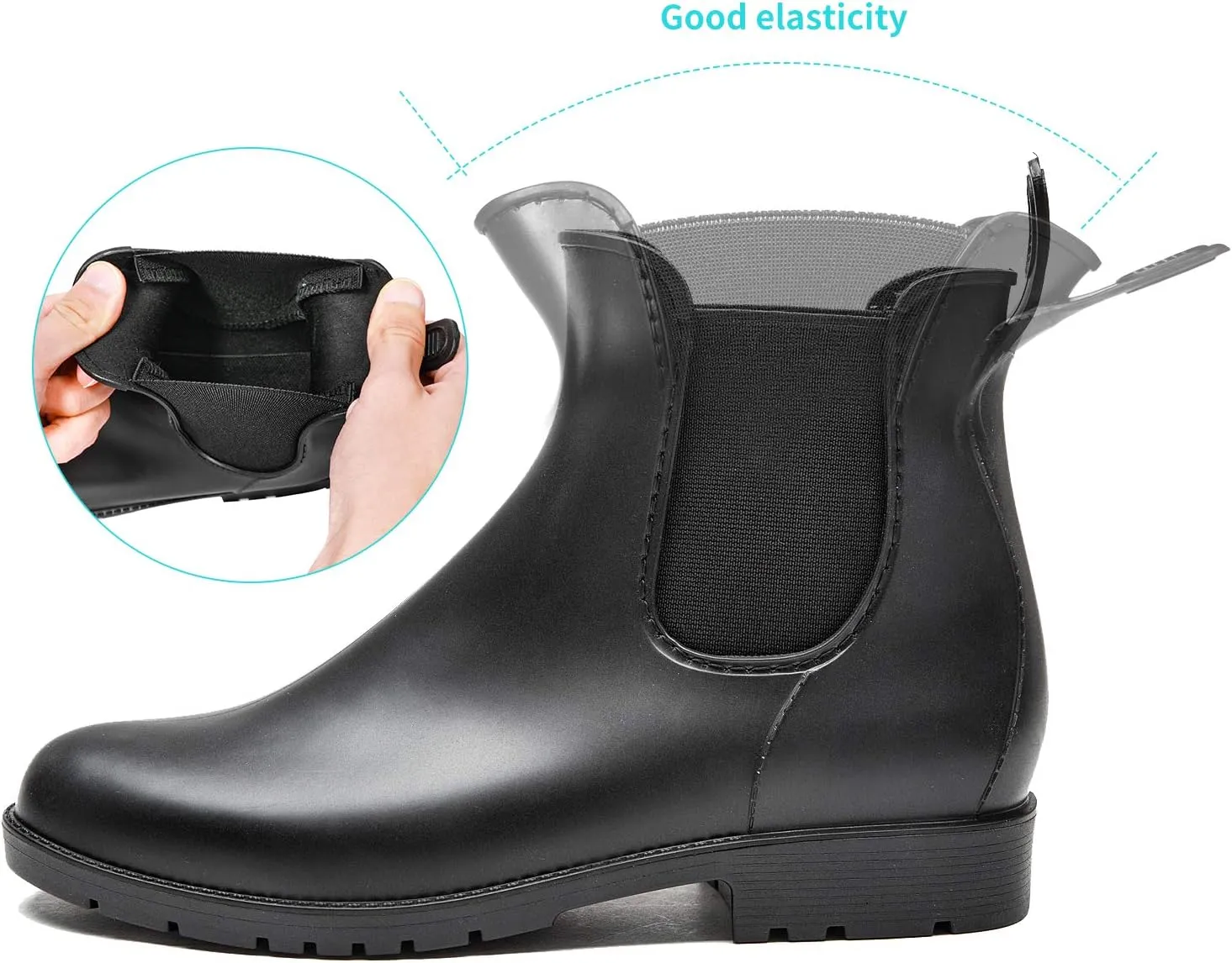 DKSUKO Rain Boots for Women Waterproof Elastic Slip On Ankle Chelsea Booties