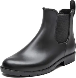DKSUKO Rain Boots for Women Waterproof Elastic Slip On Ankle Chelsea Booties