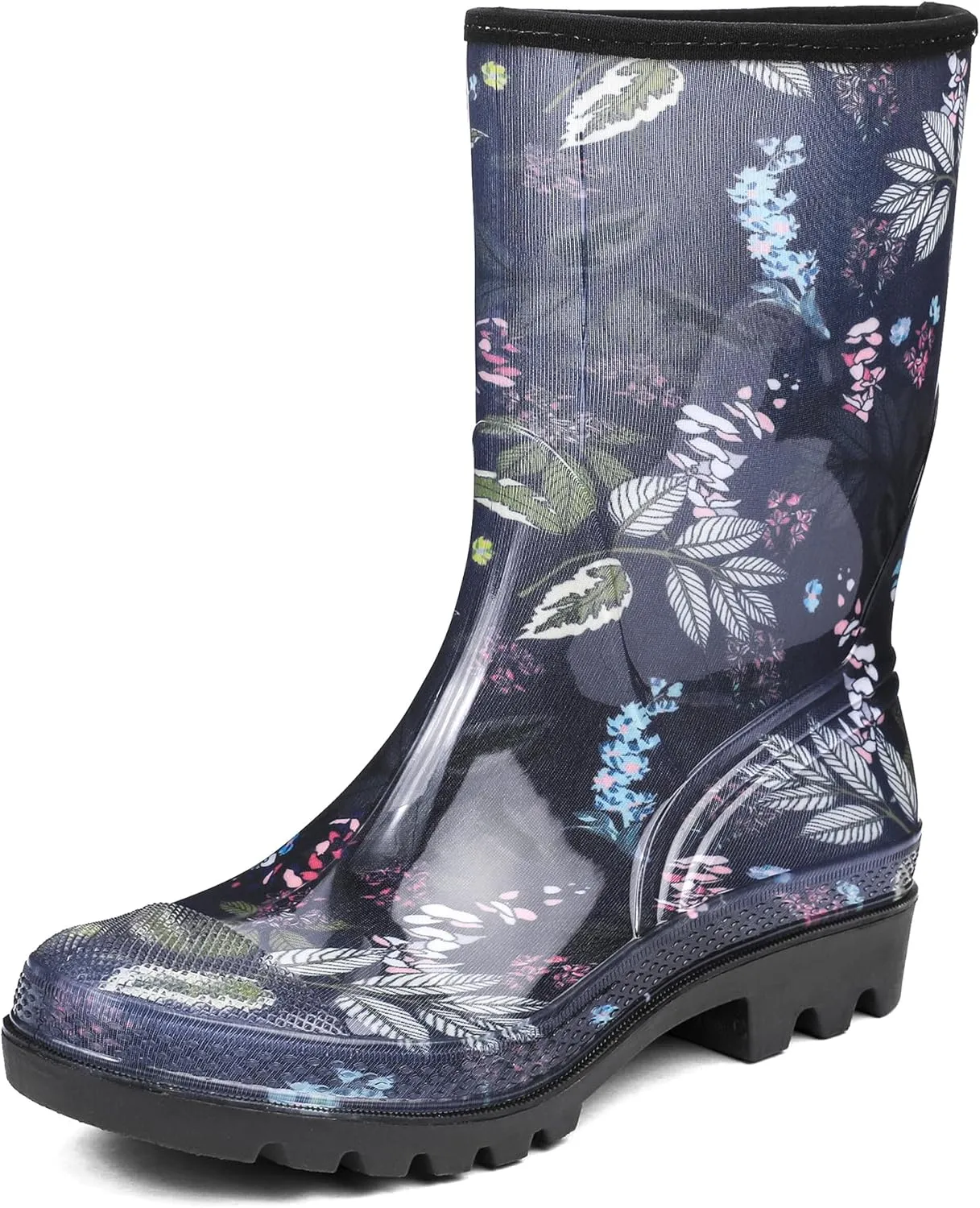 DKSUKO Waterproof Womens Rain Boots insulated,Lightweight Rubber fashion Boots in Gardening,Warm and Comfortable Wide Calf Rain Boots with Glossy in Outdoor