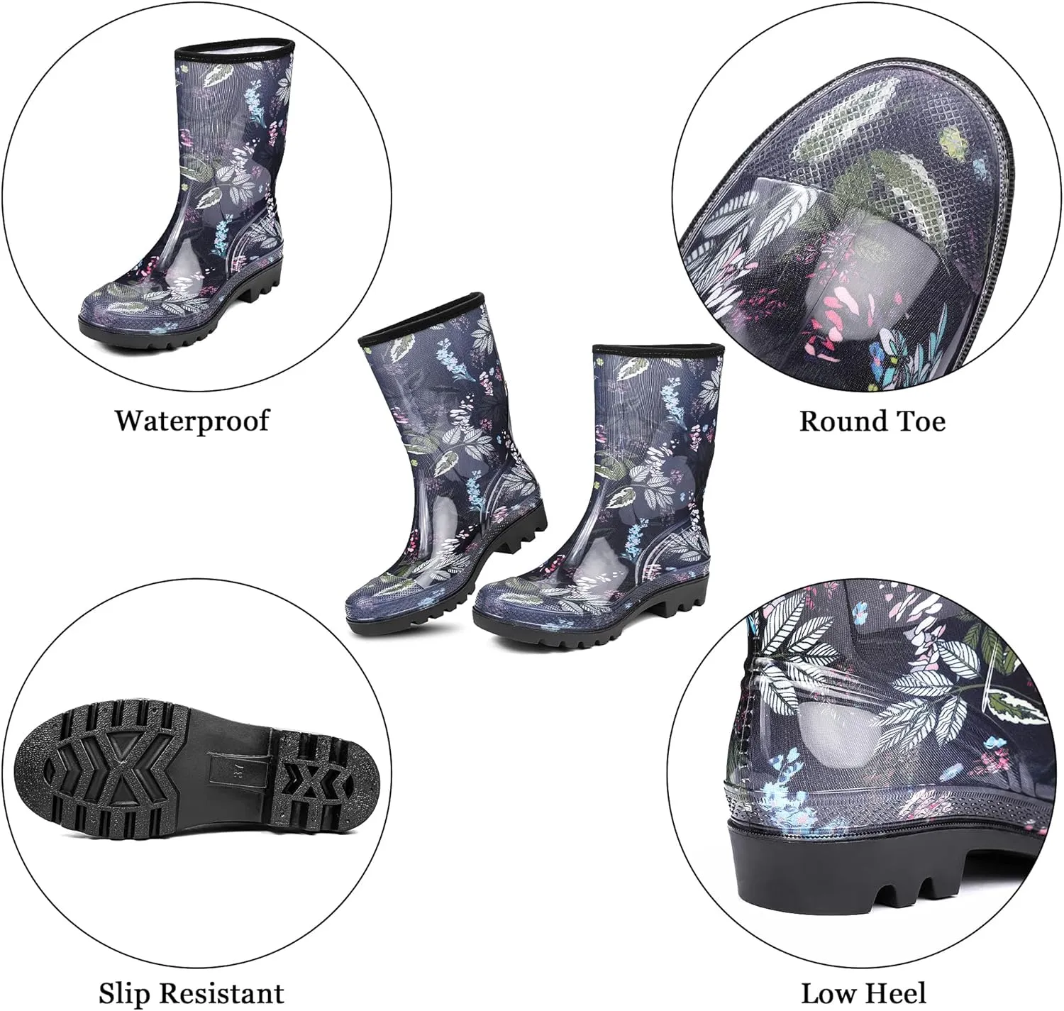 DKSUKO Waterproof Womens Rain Boots insulated,Lightweight Rubber fashion Boots in Gardening,Warm and Comfortable Wide Calf Rain Boots with Glossy in Outdoor