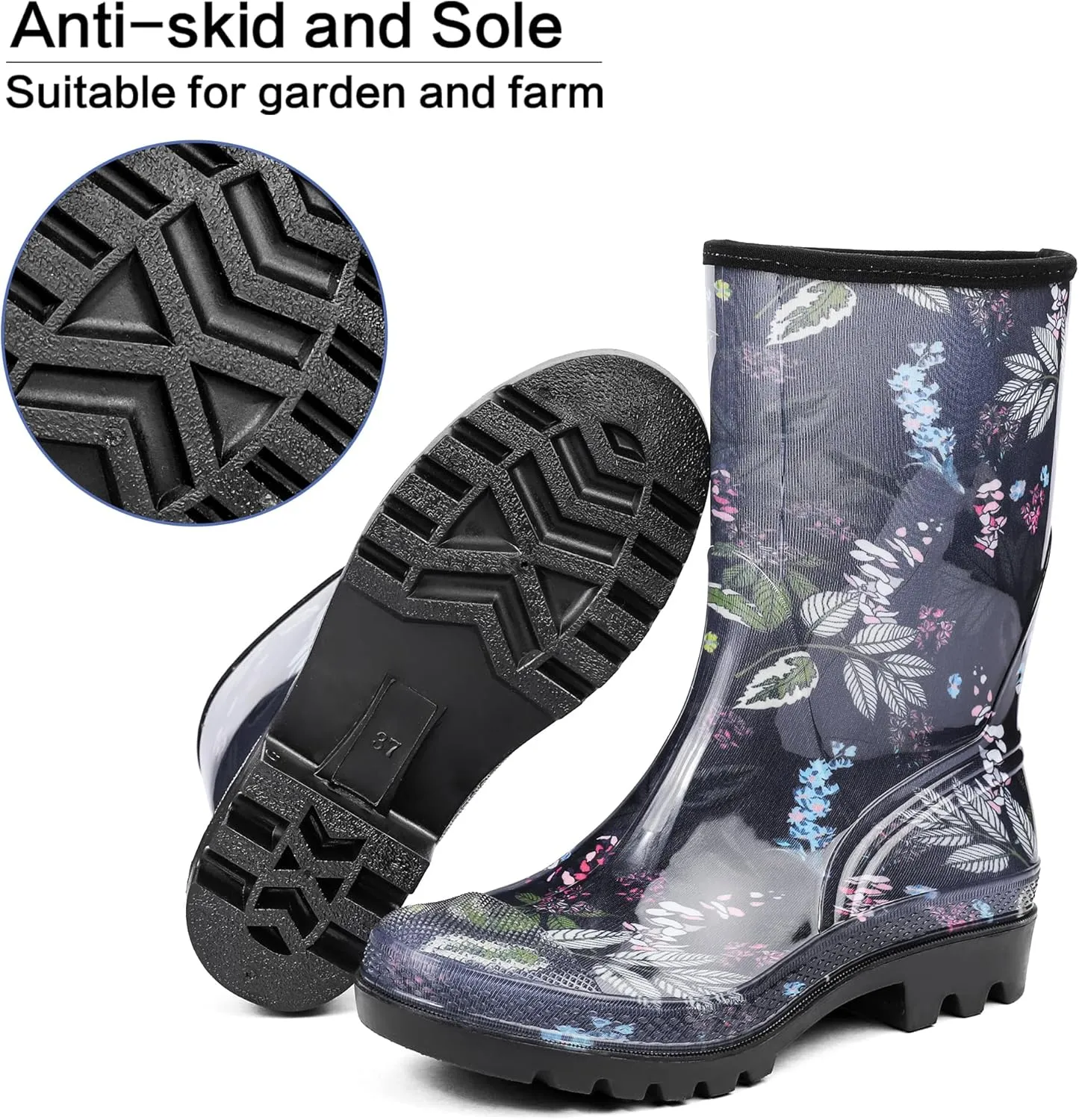 DKSUKO Waterproof Womens Rain Boots insulated,Lightweight Rubber fashion Boots in Gardening,Warm and Comfortable Wide Calf Rain Boots with Glossy in Outdoor