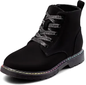 Dodow Girls Ankle Boots Glitter Combat Booties Zipper Lace Up Winter Dress Boots for Little Kid Big Kid