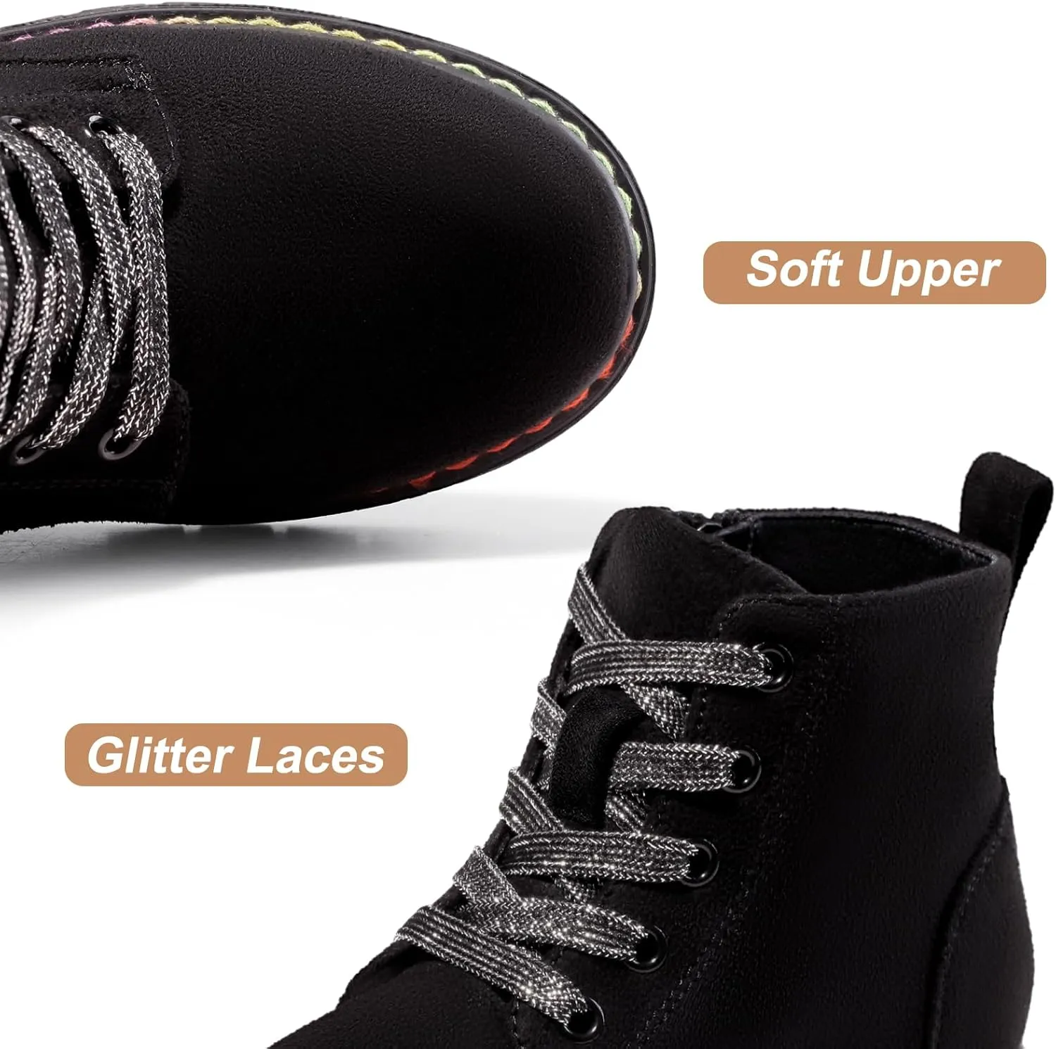 Dodow Girls Ankle Boots Glitter Combat Booties Zipper Lace Up Winter Dress Boots for Little Kid Big Kid
