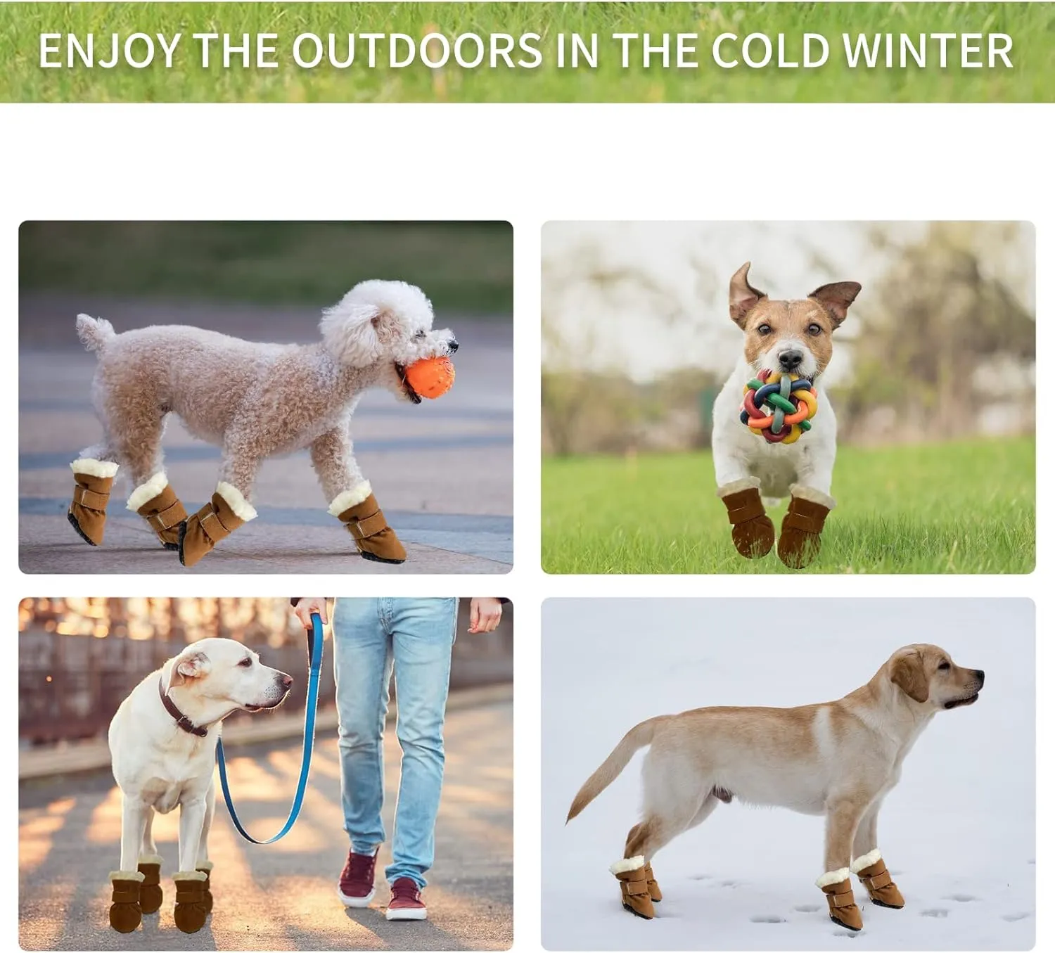 Dog Boots, Fleece Dog Shoes for Small Dogs, Anti-Slip Sole Dog Boots & Paw Protectors, Dog Winter Snow Booties for Outdoor Walking Running