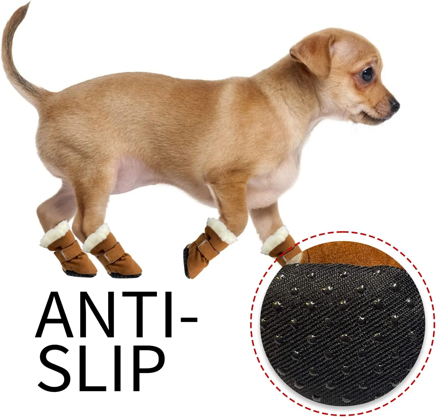 Dog Boots, Fleece Dog Shoes for Small Dogs, Anti-Slip Sole Dog Boots & Paw Protectors, Dog Winter Snow Booties for Outdoor Walking Running