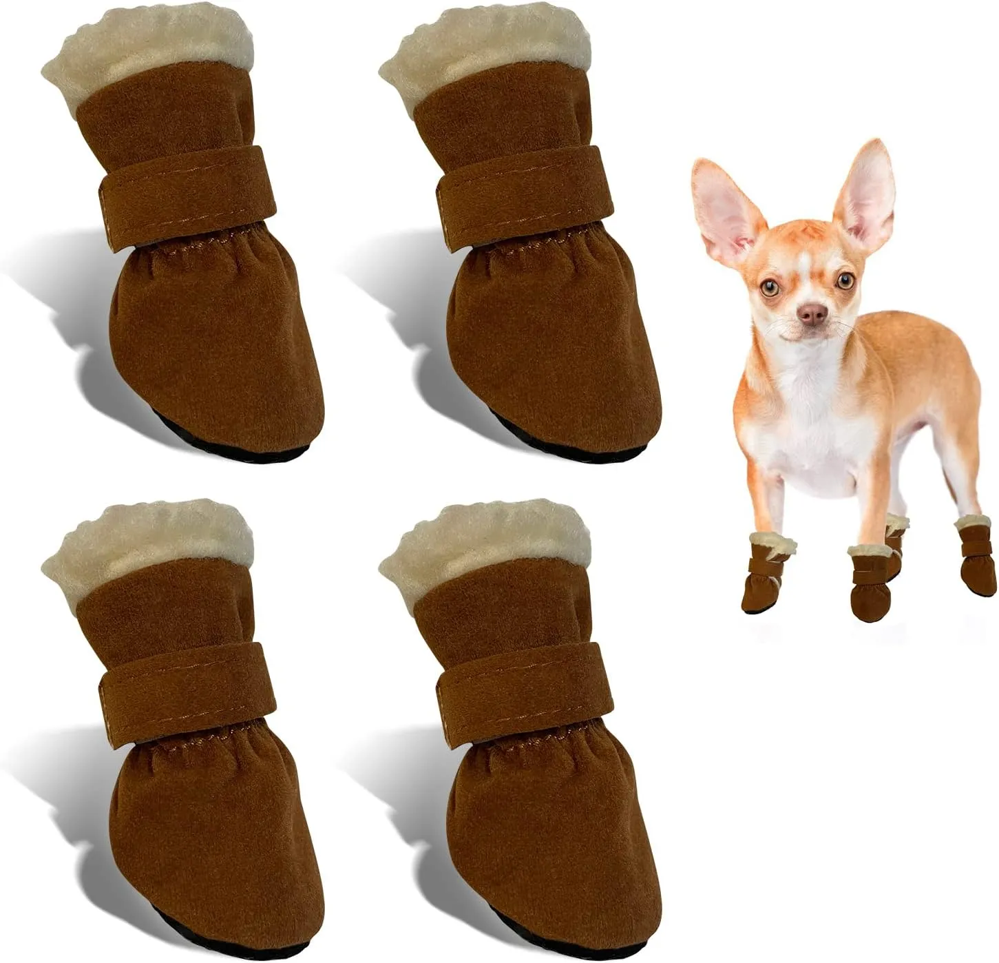 Dog Boots, Fleece Dog Shoes for Small Dogs, Anti-Slip Sole Dog Boots & Paw Protectors, Dog Winter Snow Booties for Outdoor Walking Running