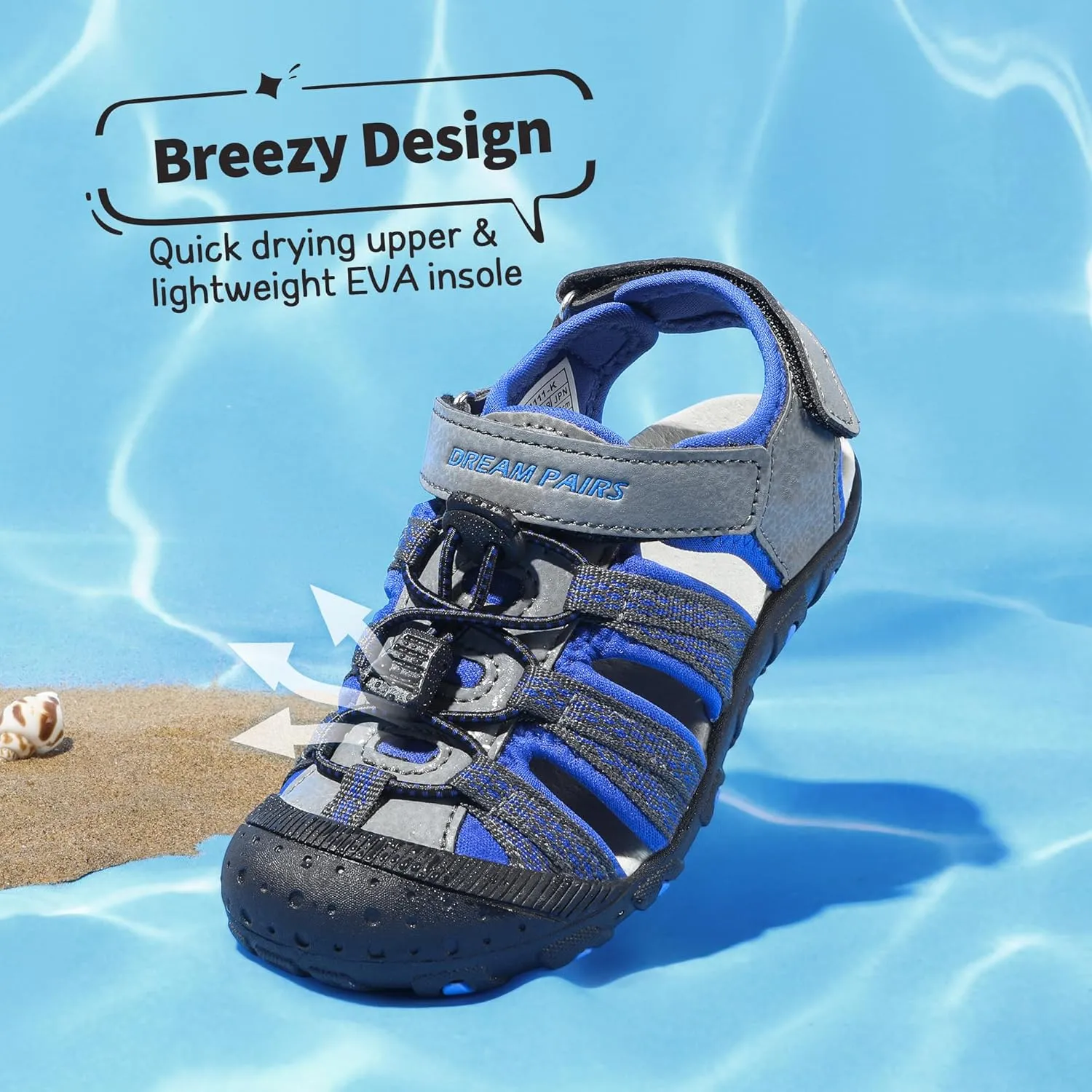 DREAM PAIRS Boys Girls Summer Outdoor Athletic Sport Sandals Hiking Beach Casual Closed Toe Adjustable Multicolor for Toddler/Little/Big Kids