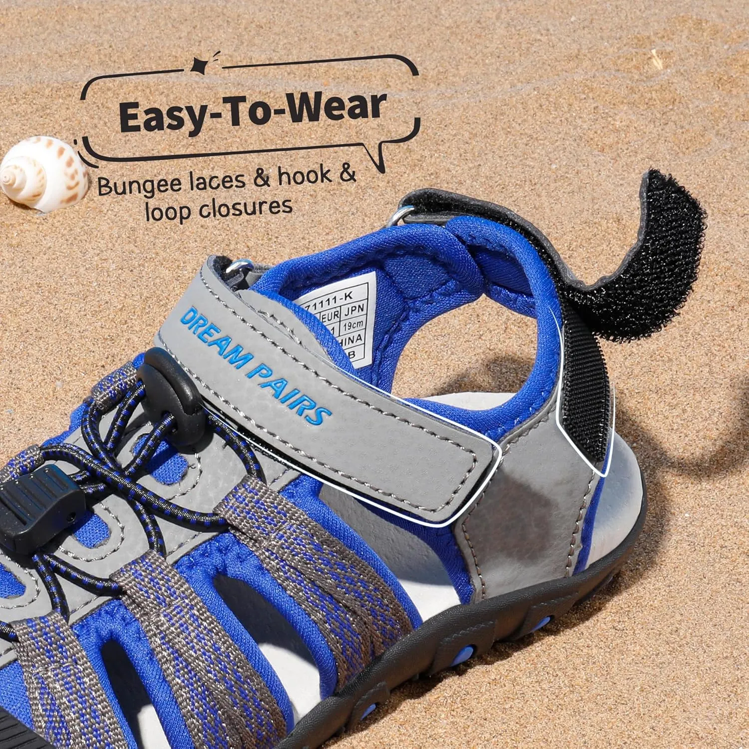 DREAM PAIRS Boys Girls Summer Outdoor Athletic Sport Sandals Hiking Beach Casual Closed Toe Adjustable Multicolor for Toddler/Little/Big Kids