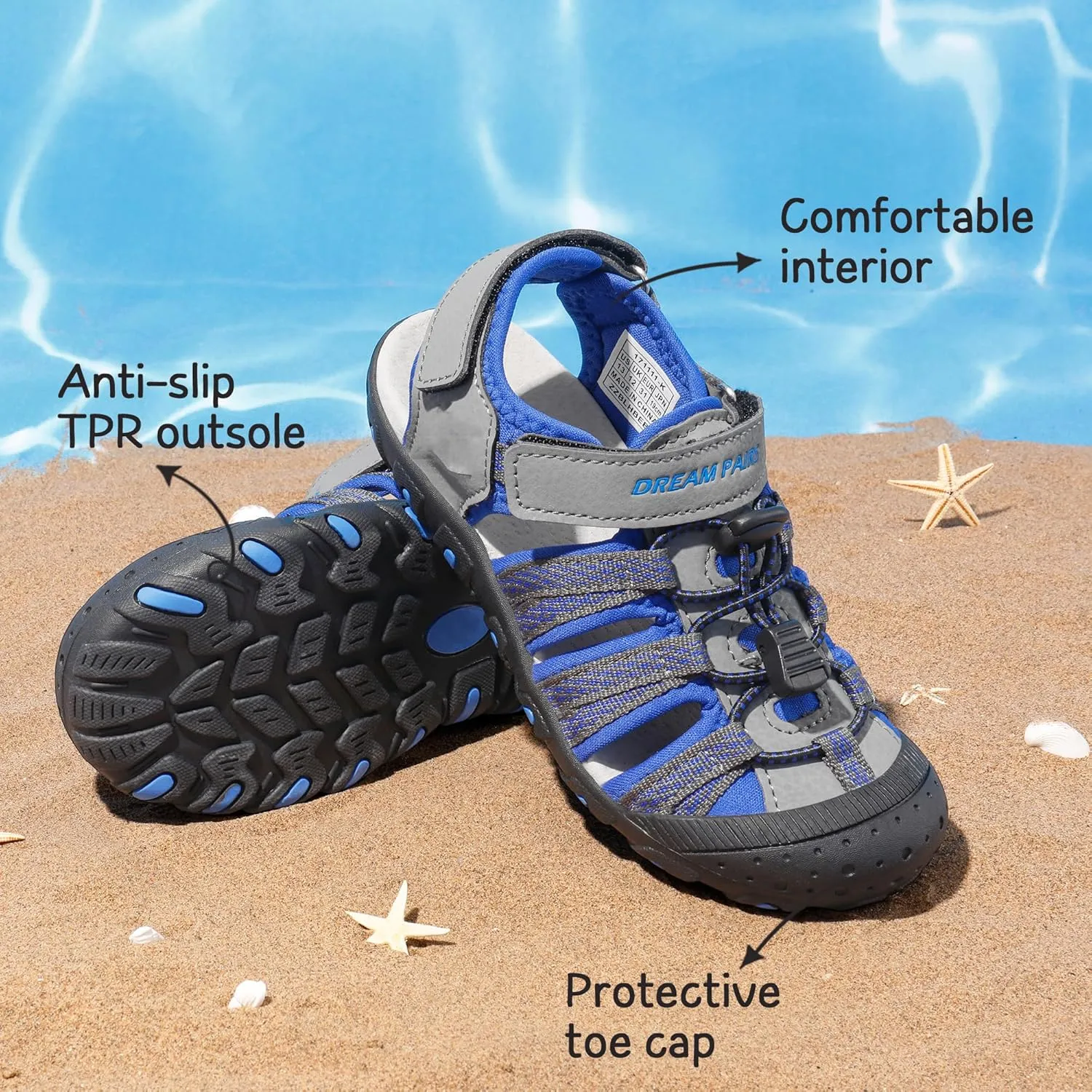 DREAM PAIRS Boys Girls Summer Outdoor Athletic Sport Sandals Hiking Beach Casual Closed Toe Adjustable Multicolor for Toddler/Little/Big Kids