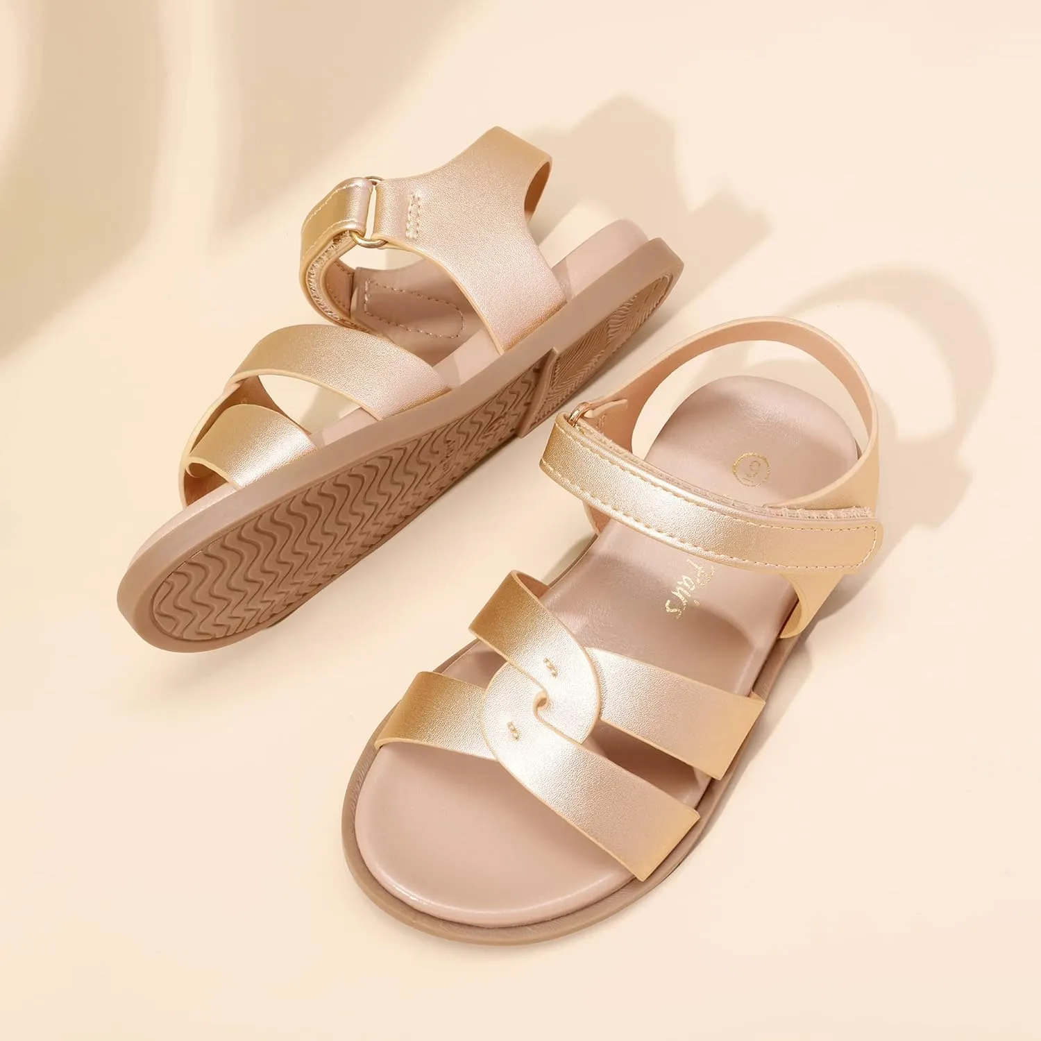 DREAM PAIRS Girls Sandals Open Toe Princess Flat Sandals Strappy Summer Shoes Toddler/Little Kid