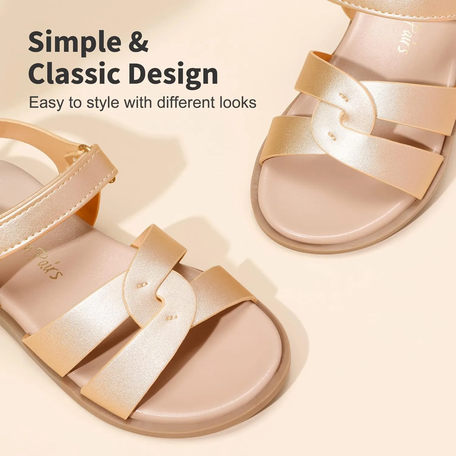DREAM PAIRS Girls Sandals Open Toe Princess Flat Sandals Strappy Summer Shoes Toddler/Little Kid