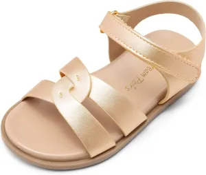 DREAM PAIRS Girls Sandals Open Toe Princess Flat Sandals Strappy Summer Shoes Toddler/Little Kid