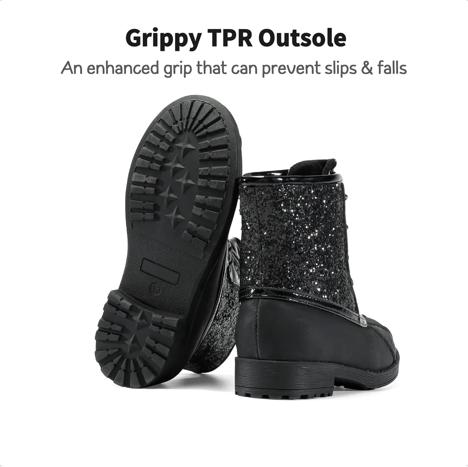 DREAM PAIRS Girls Side Zipper Glitter Ankle Boots(Toddler/Little Kid/Big Kid)