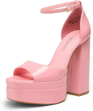 DREAM PAIRS High Heels Chunky Block Platform Heels for Women Ankle Strap Sexy Open Square Toe Heels Dressy Pumps Sandals
