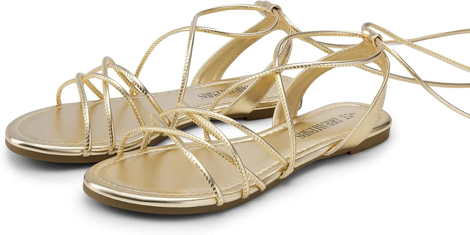 DREAM PAIRS Lace-up Gladiator Sandals Strappy Dressy Summer Flat Sandals for Women