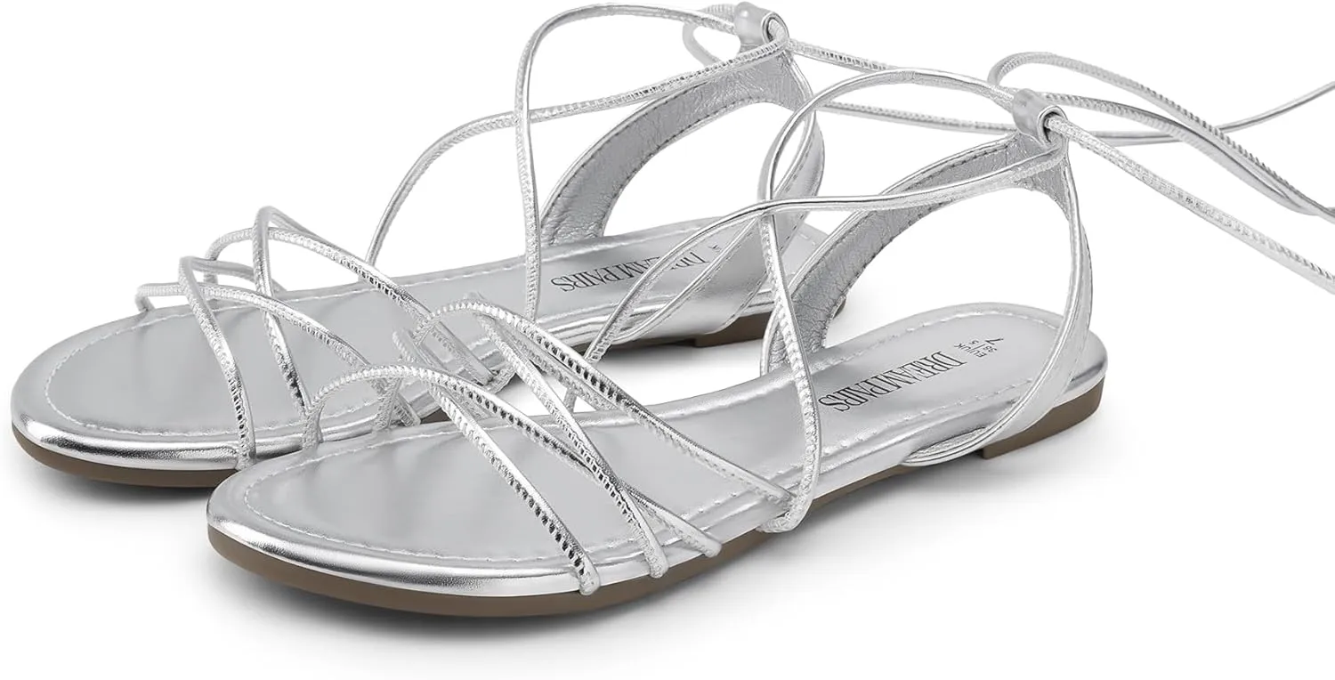 DREAM PAIRS Lace-up Gladiator Sandals Strappy Dressy Summer Flat Sandals for Women