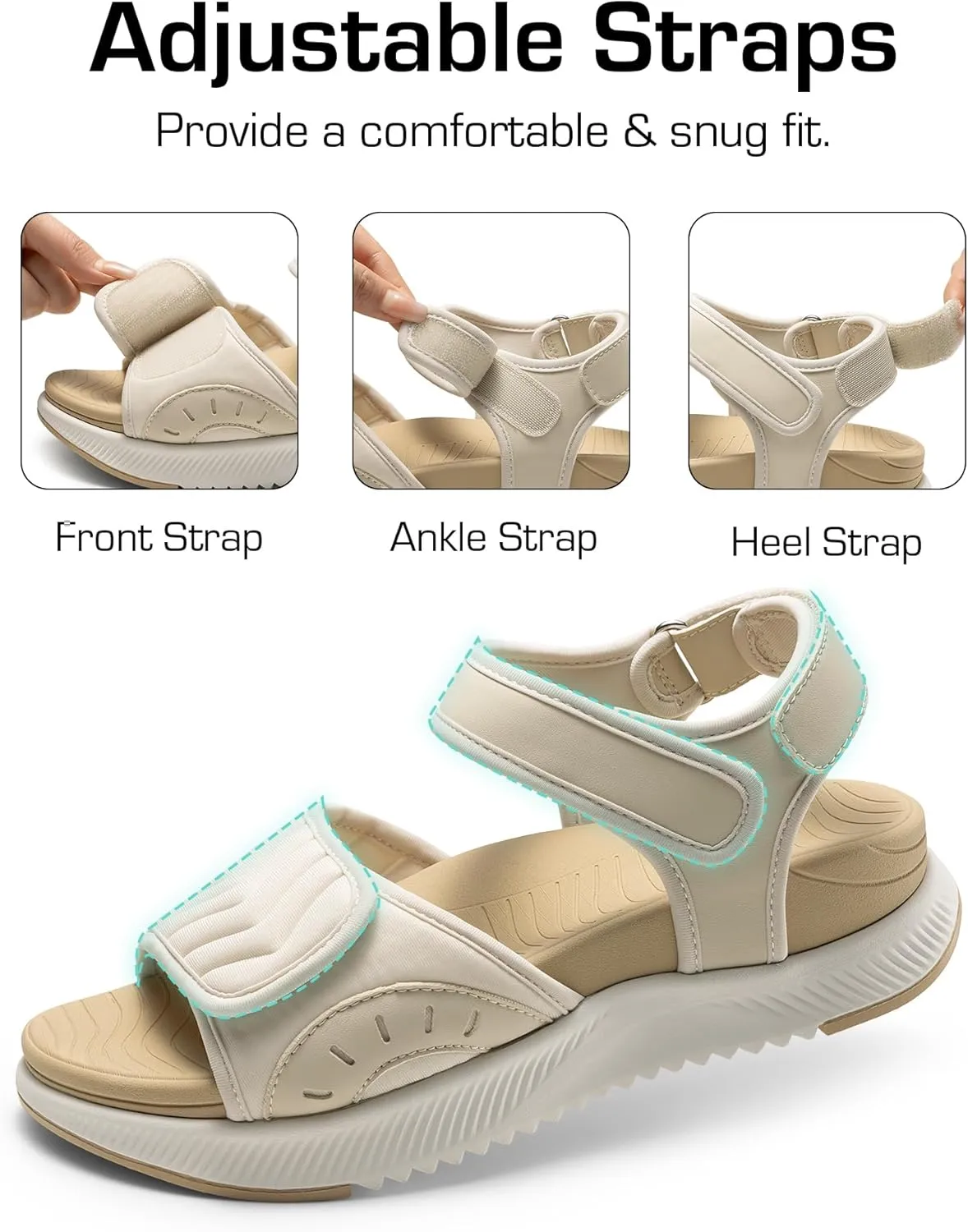 DREAM PAIRS Walking Sandals Women Arch Support Platform Sandals Comfortable Open Toe Hiking Summer Shoes Lightweight Outdoor Athletic Sport Water Sandals