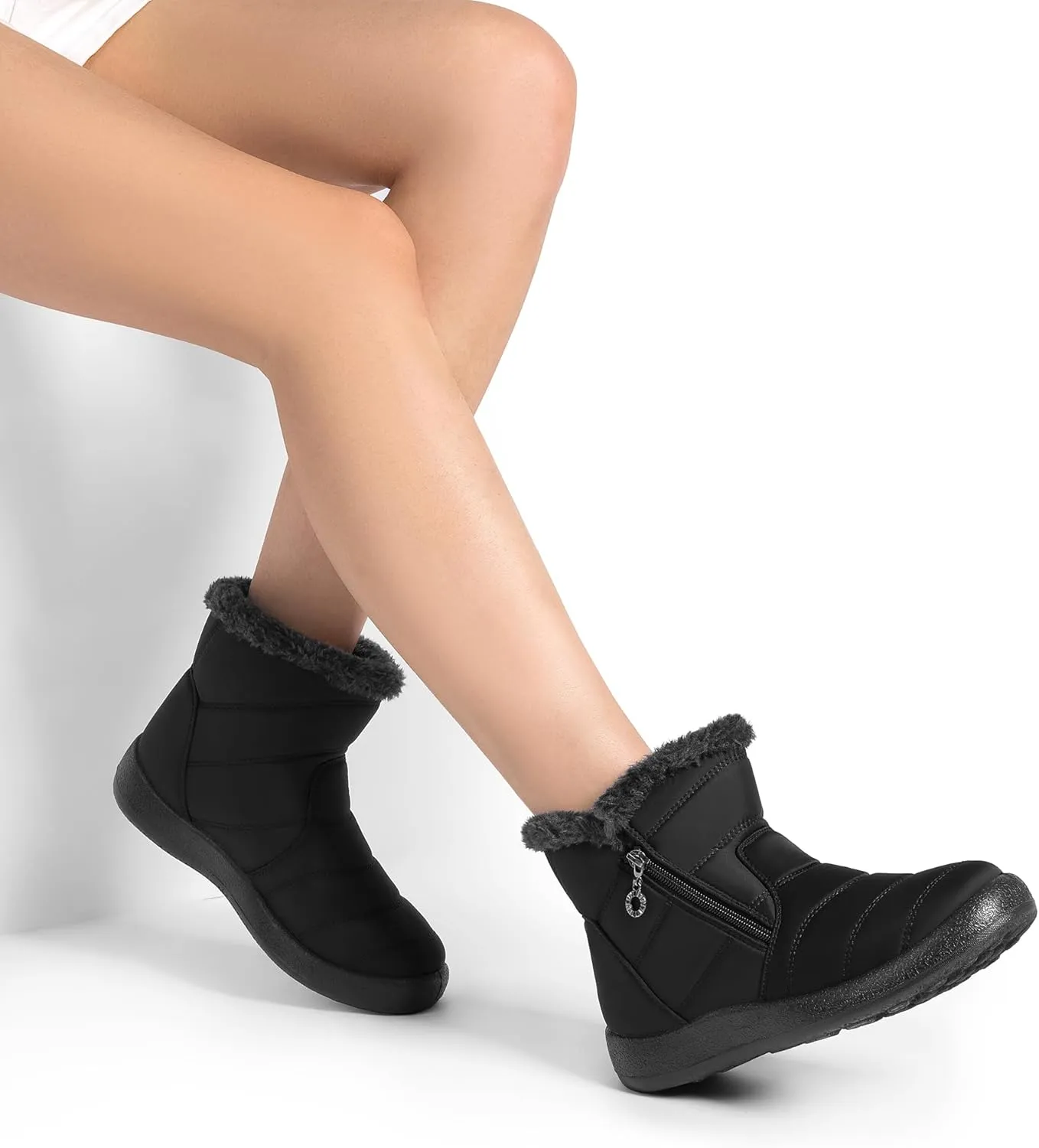 DREAM PAIRS Winter Boots for Women Warm Fur Lined with Zipper Flat Ankle Boots Comfortable Lightweight Outdoor Indoor Booties
