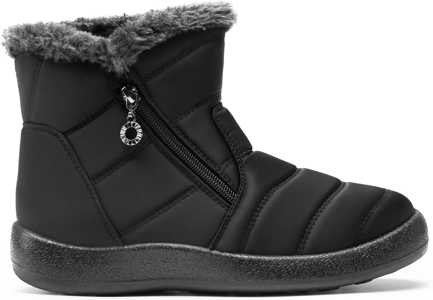 DREAM PAIRS Winter Boots for Women Warm Fur Lined with Zipper Flat Ankle Boots Comfortable Lightweight Outdoor Indoor Booties