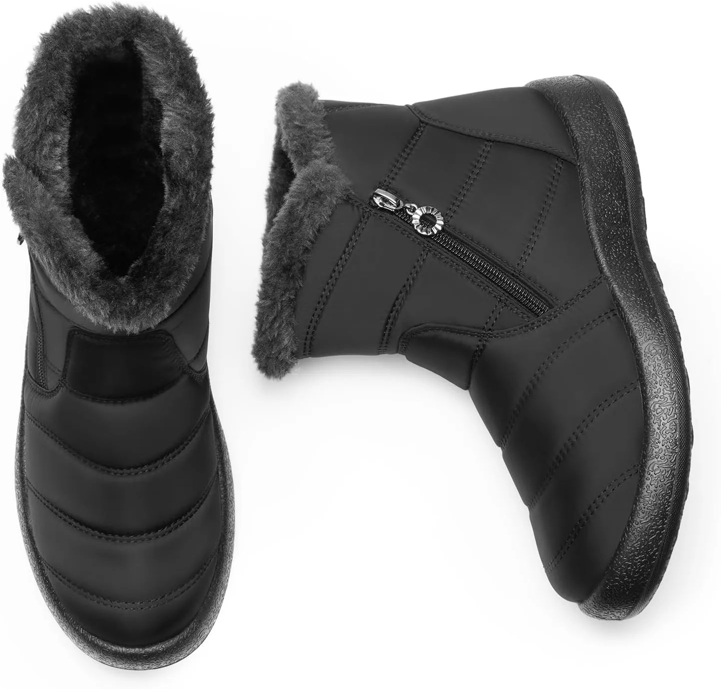 DREAM PAIRS Winter Boots for Women Warm Fur Lined with Zipper Flat Ankle Boots Comfortable Lightweight Outdoor Indoor Booties
