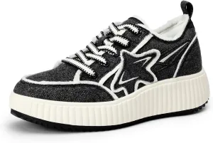 DREAM PAIRS Women Platform Chunky Lightweight Comfortable Casual Denim Fabric Lace-Up Kay Walking Fashion Sneakers