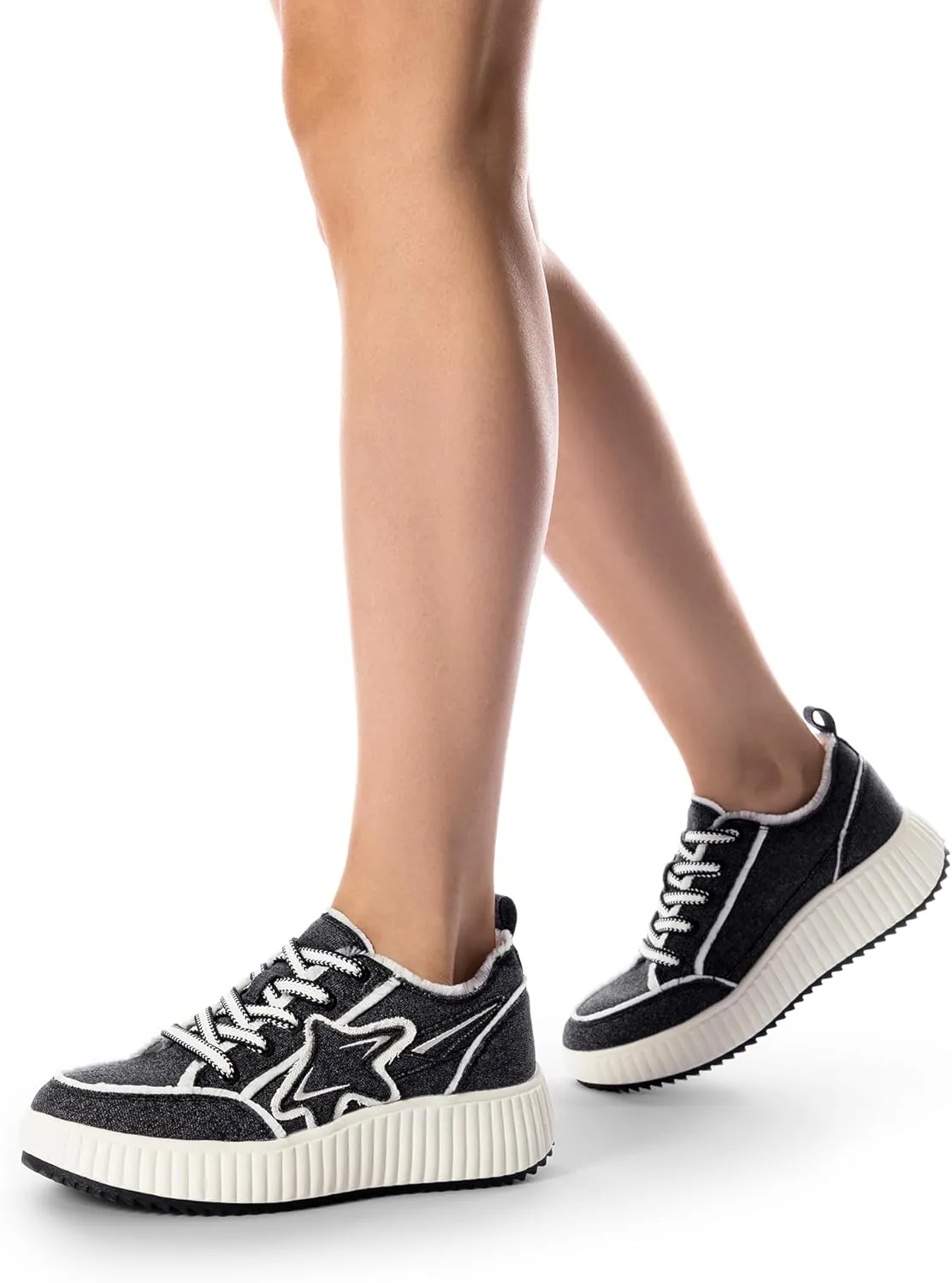 DREAM PAIRS Women Platform Chunky Lightweight Comfortable Casual Denim Fabric Lace-Up Kay Walking Fashion Sneakers