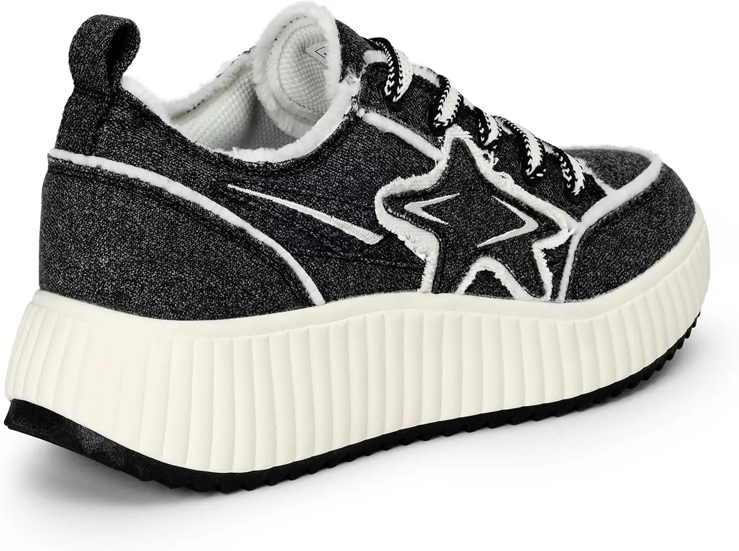DREAM PAIRS Women Platform Chunky Lightweight Comfortable Casual Denim Fabric Lace-Up Kay Walking Fashion Sneakers