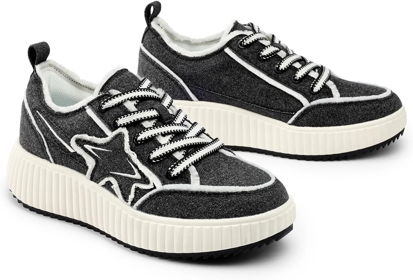 DREAM PAIRS Women Platform Chunky Lightweight Comfortable Casual Denim Fabric Lace-Up Kay Walking Fashion Sneakers