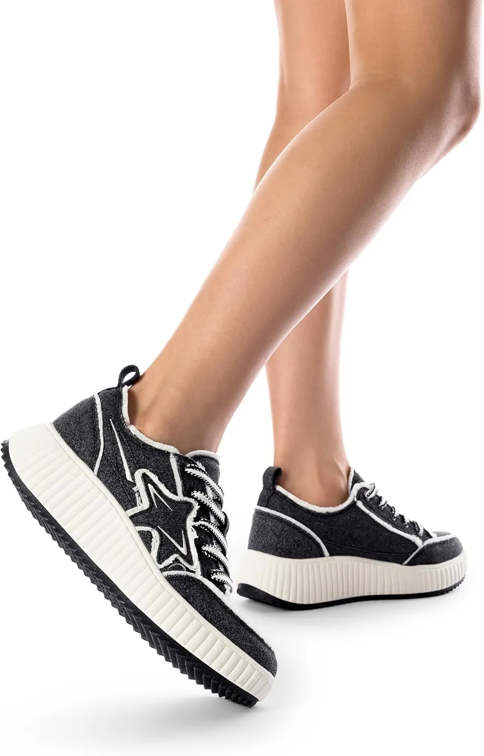DREAM PAIRS Women Platform Chunky Lightweight Comfortable Casual Denim Fabric Lace-Up Kay Walking Fashion Sneakers