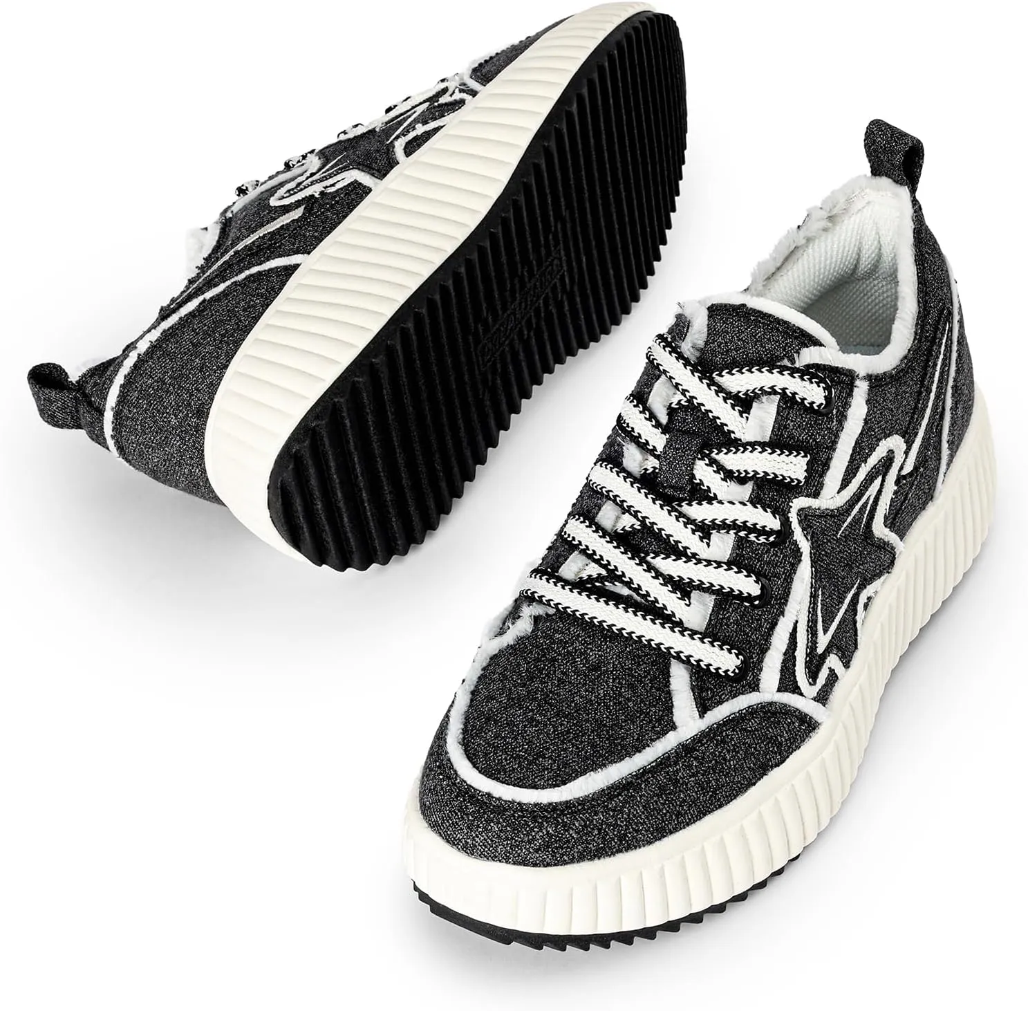 DREAM PAIRS Women Platform Chunky Lightweight Comfortable Casual Denim Fabric Lace-Up Kay Walking Fashion Sneakers