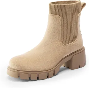 DREAM PAIRS Women's Elastic Chelsea Ankle Boots Fashion Low Chunky Heel Platform Lug Sole Short Booties Shoes
