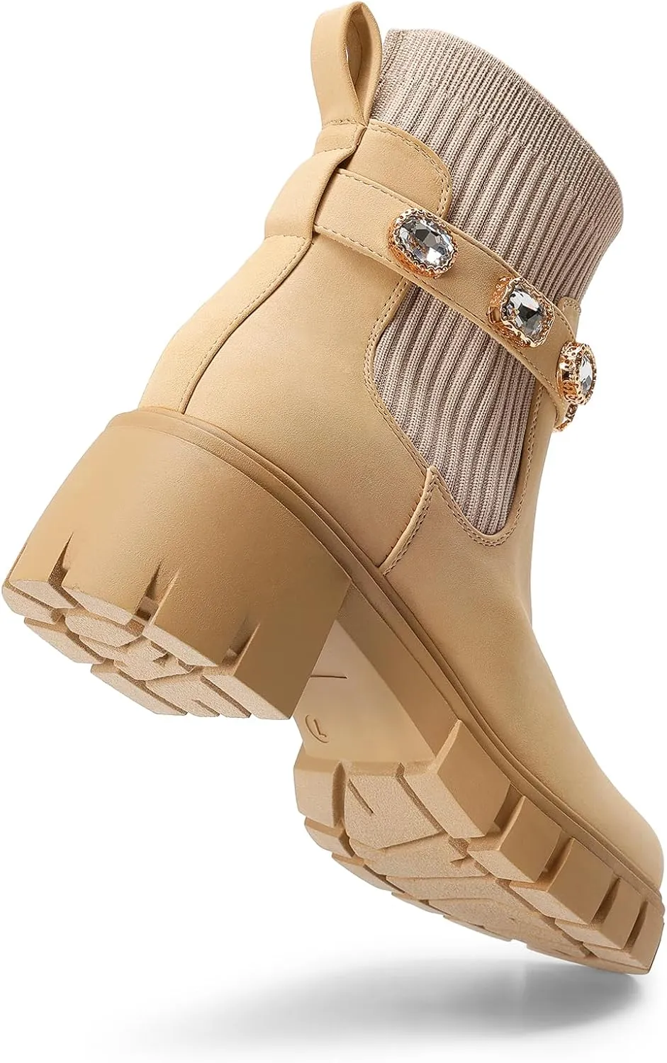 DREAM PAIRS Women's Elastic Chelsea Ankle Boots Fashion Low Chunky Heel Platform Lug Sole Short Booties Shoes