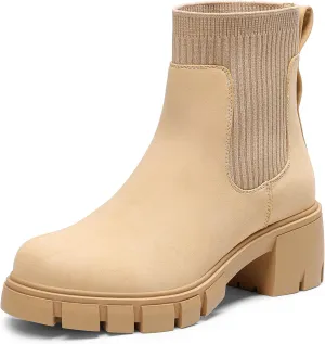 DREAM PAIRS Women's Elastic Chelsea Ankle Boots Fashion Low Chunky Heel Platform Lug Sole Short Booties Shoes