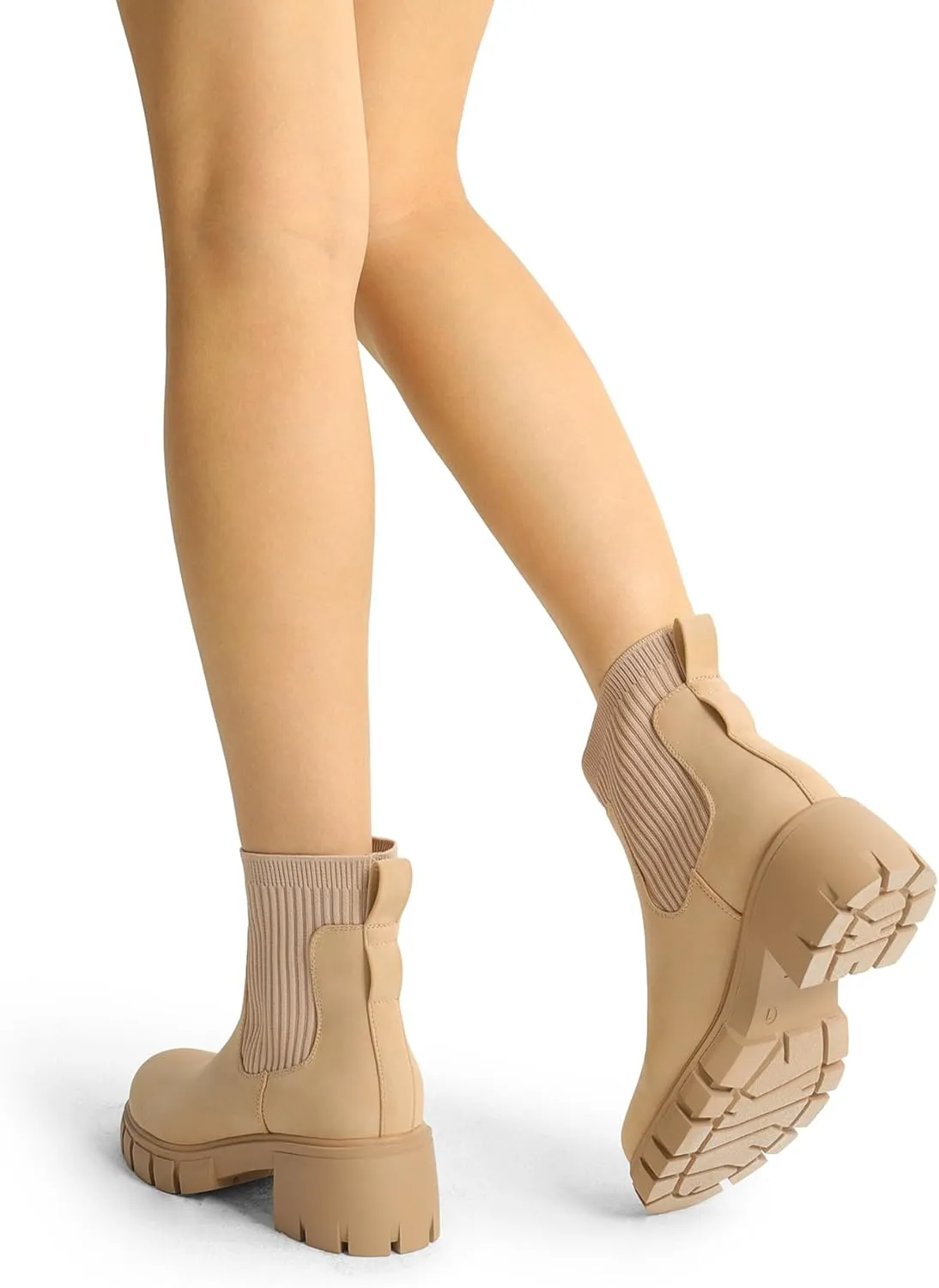 DREAM PAIRS Women's Elastic Chelsea Ankle Boots Fashion Low Chunky Heel Platform Lug Sole Short Booties Shoes