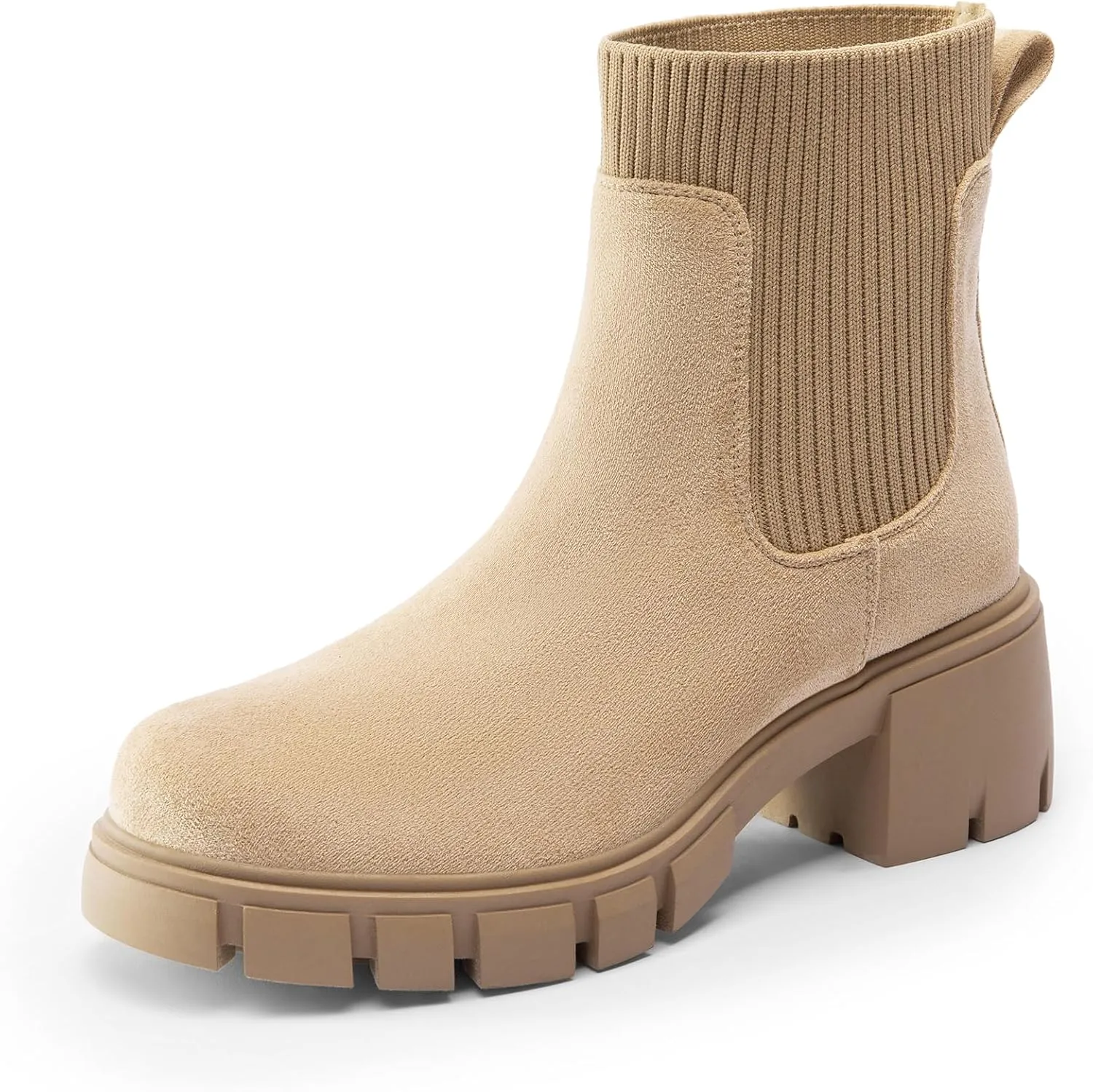 DREAM PAIRS Women's Elastic Chelsea Ankle Boots Fashion Low Chunky Heel Platform Lug Sole Short Booties Shoes