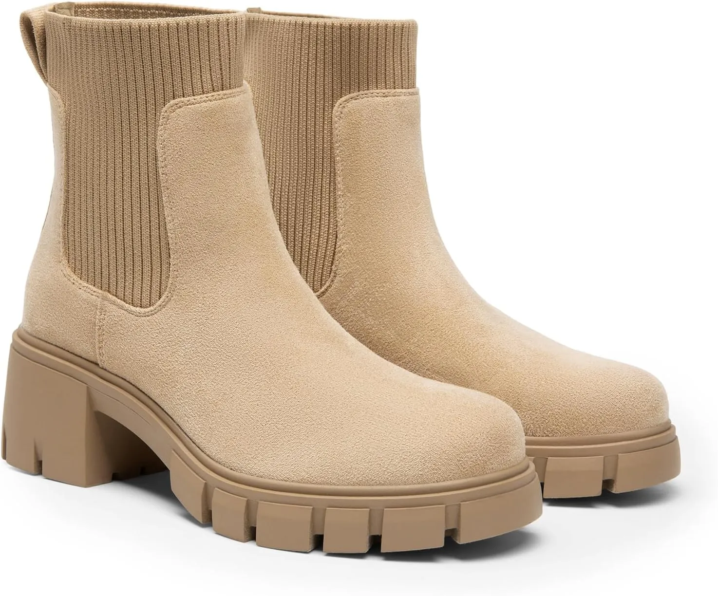 DREAM PAIRS Women's Elastic Chelsea Ankle Boots Fashion Low Chunky Heel Platform Lug Sole Short Booties Shoes