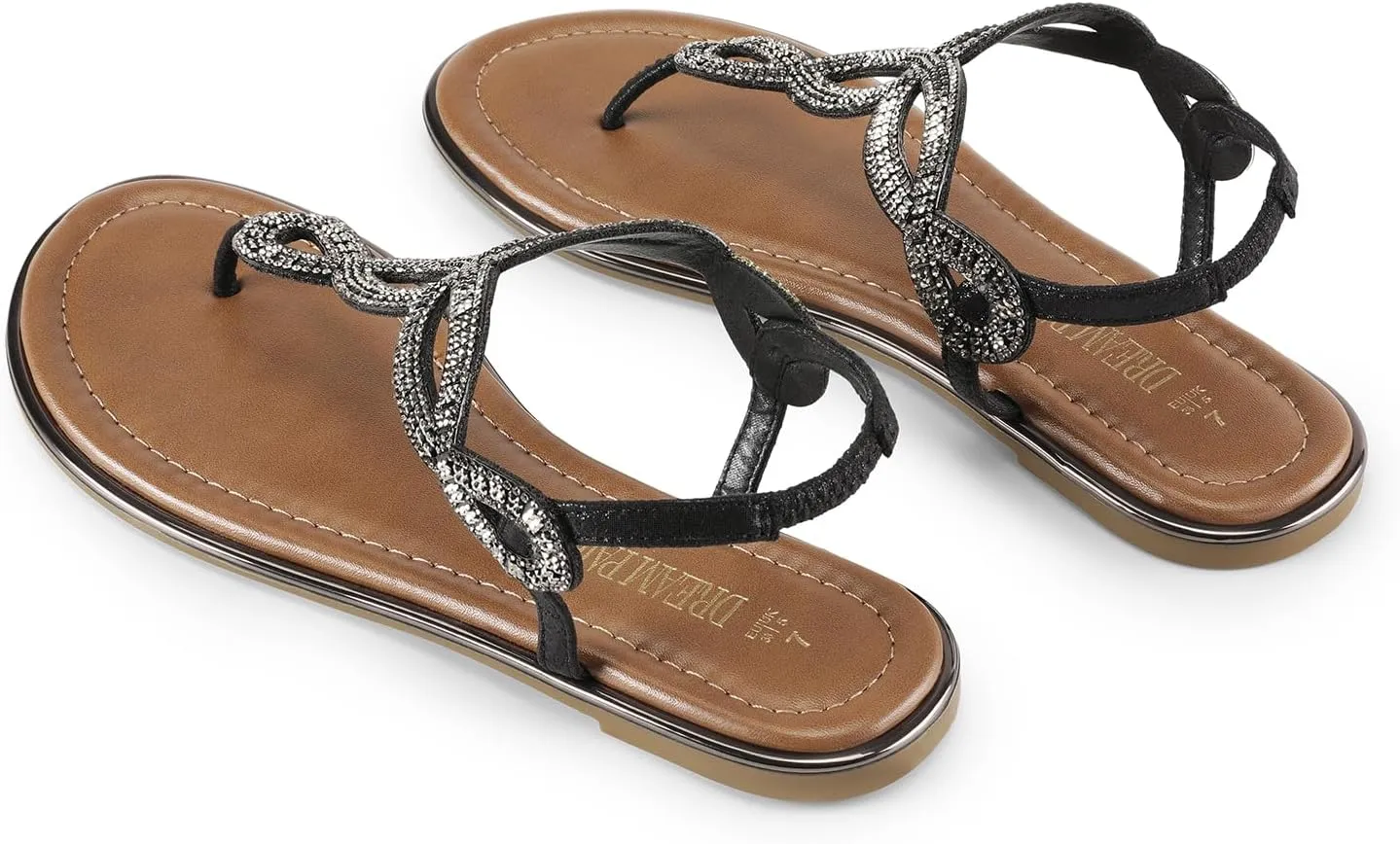 DREAM PAIRS Women's Flat Sandals Dressy Summer Stappy Comfortable Ankle Elastic T-Strap Beach Thong Sandals
