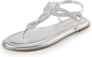 DREAM PAIRS Women's Flat Sandals Dressy Summer Stappy Comfortable Ankle Elastic T-Strap Beach Thong Sandals