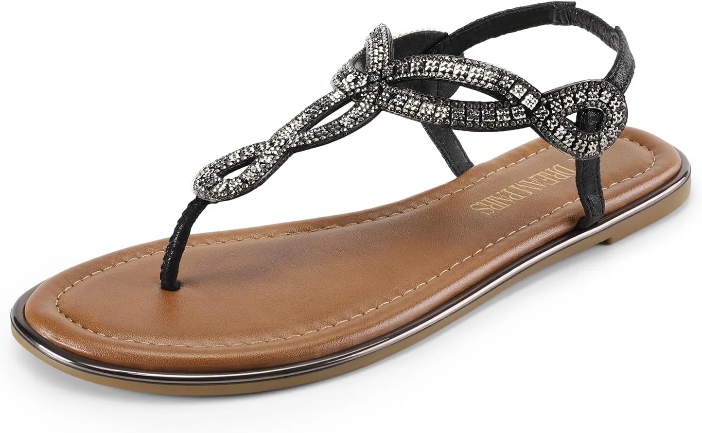 DREAM PAIRS Women's Flat Sandals Dressy Summer Stappy Comfortable Ankle Elastic T-Strap Beach Thong Sandals