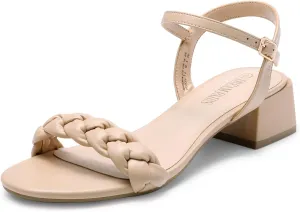 DREAM PAIRS Women's Low Heels for Women Braided Open Toe Ankle Strap Block Chunky Heel Sandals Holiday Party Wedding Dress Pumps Shoes