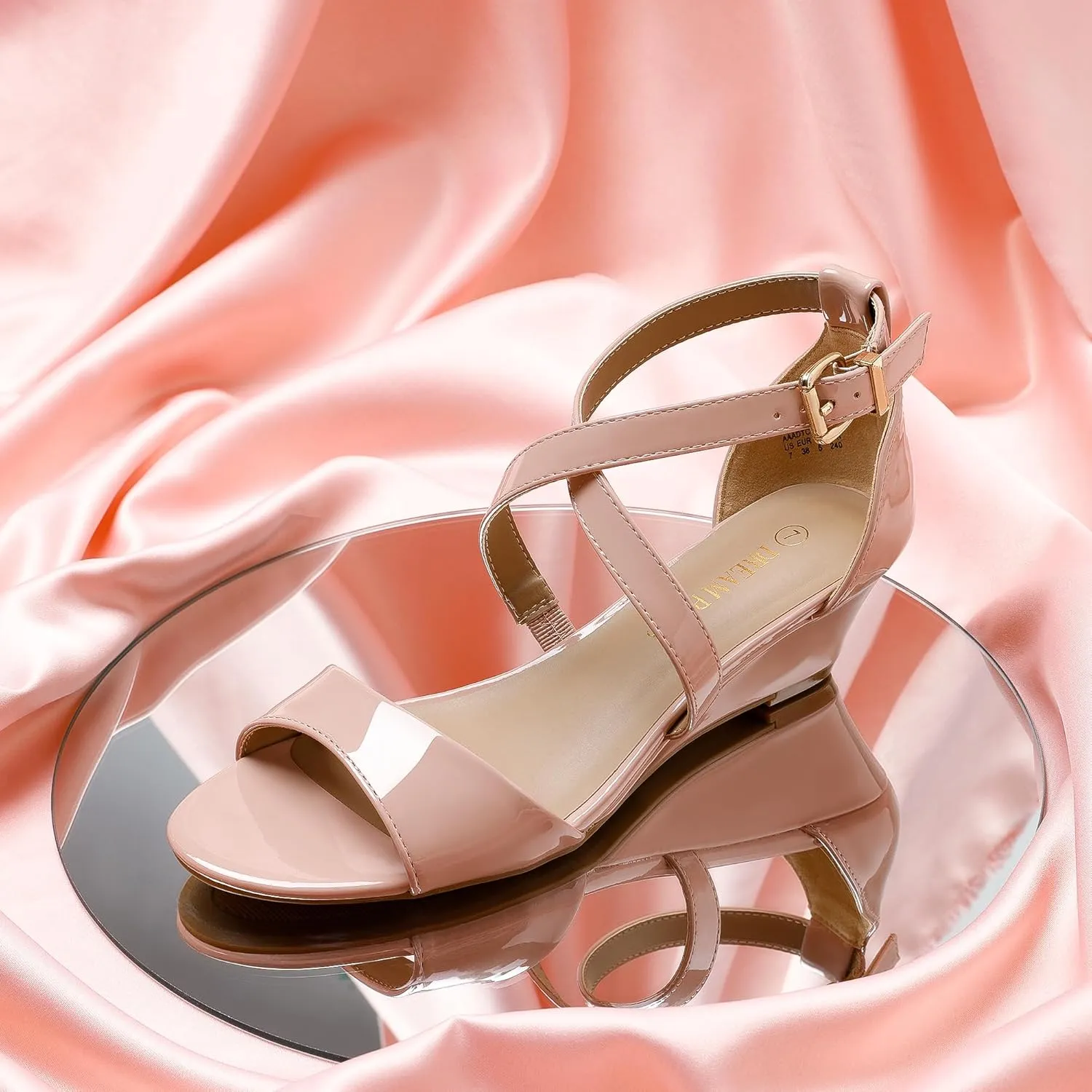 DREAM PAIRS Women's Low Wedge Sandals Ankle Strap Heel Sandal Open Toe Wide Dress Summer Shoes