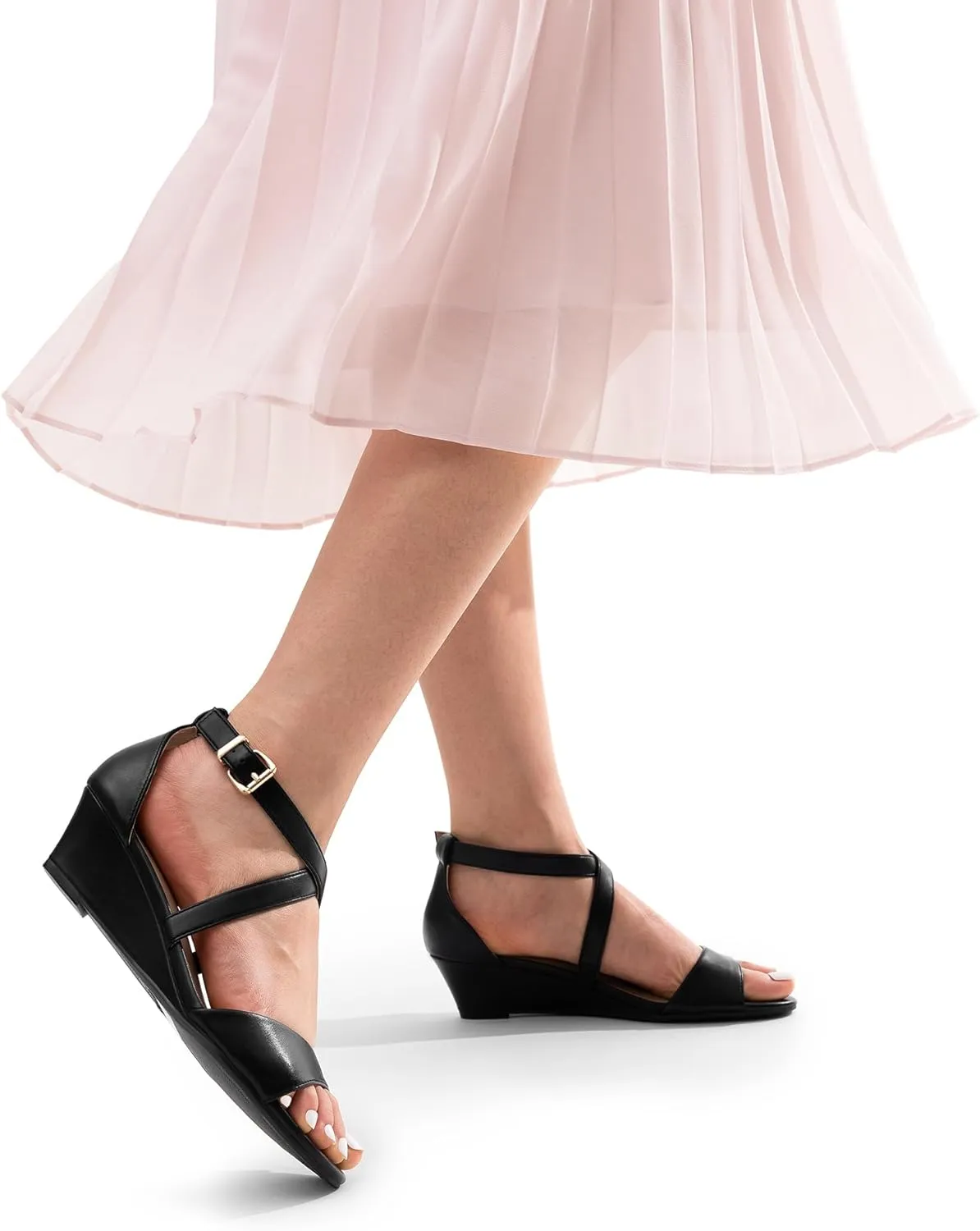 DREAM PAIRS Women's Low Wedge Sandals Ankle Strap Heel Sandal Open Toe Wide Dress Summer Shoes