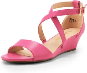 DREAM PAIRS Women's Low Wedge Sandals Ankle Strap Heel Sandal Open Toe Wide Dress Summer Shoes