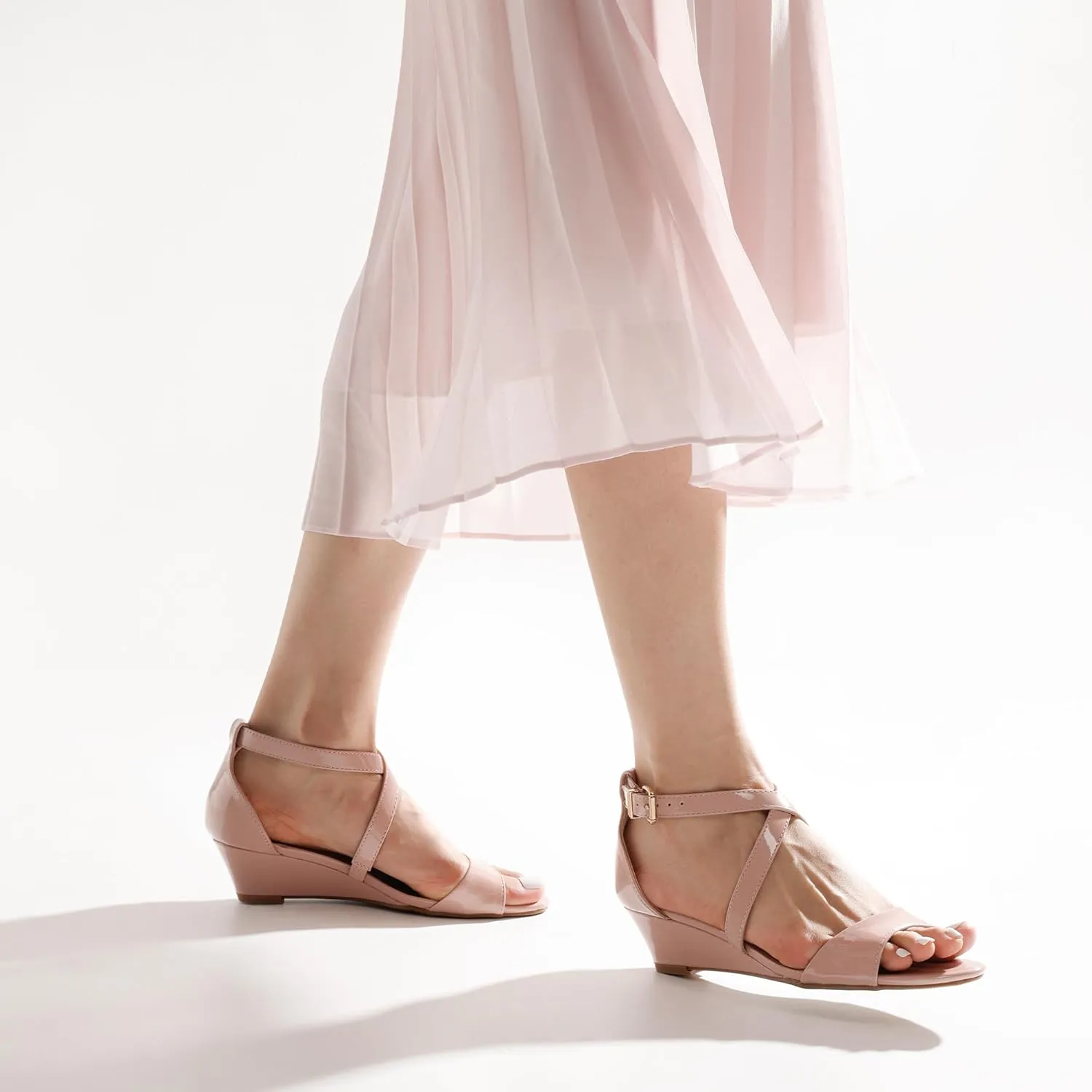 DREAM PAIRS Women's Low Wedge Sandals Ankle Strap Heel Sandal Open Toe Wide Dress Summer Shoes