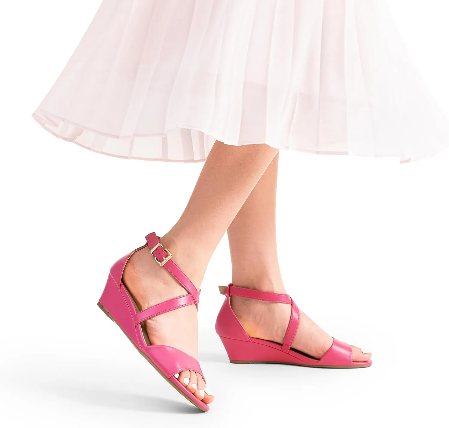 DREAM PAIRS Women's Low Wedge Sandals Ankle Strap Heel Sandal Open Toe Wide Dress Summer Shoes