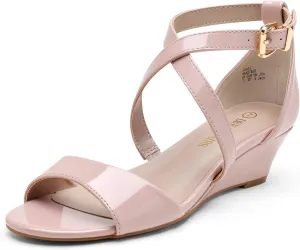 DREAM PAIRS Women's Low Wedge Sandals Ankle Strap Heel Sandal Open Toe Wide Dress Summer Shoes