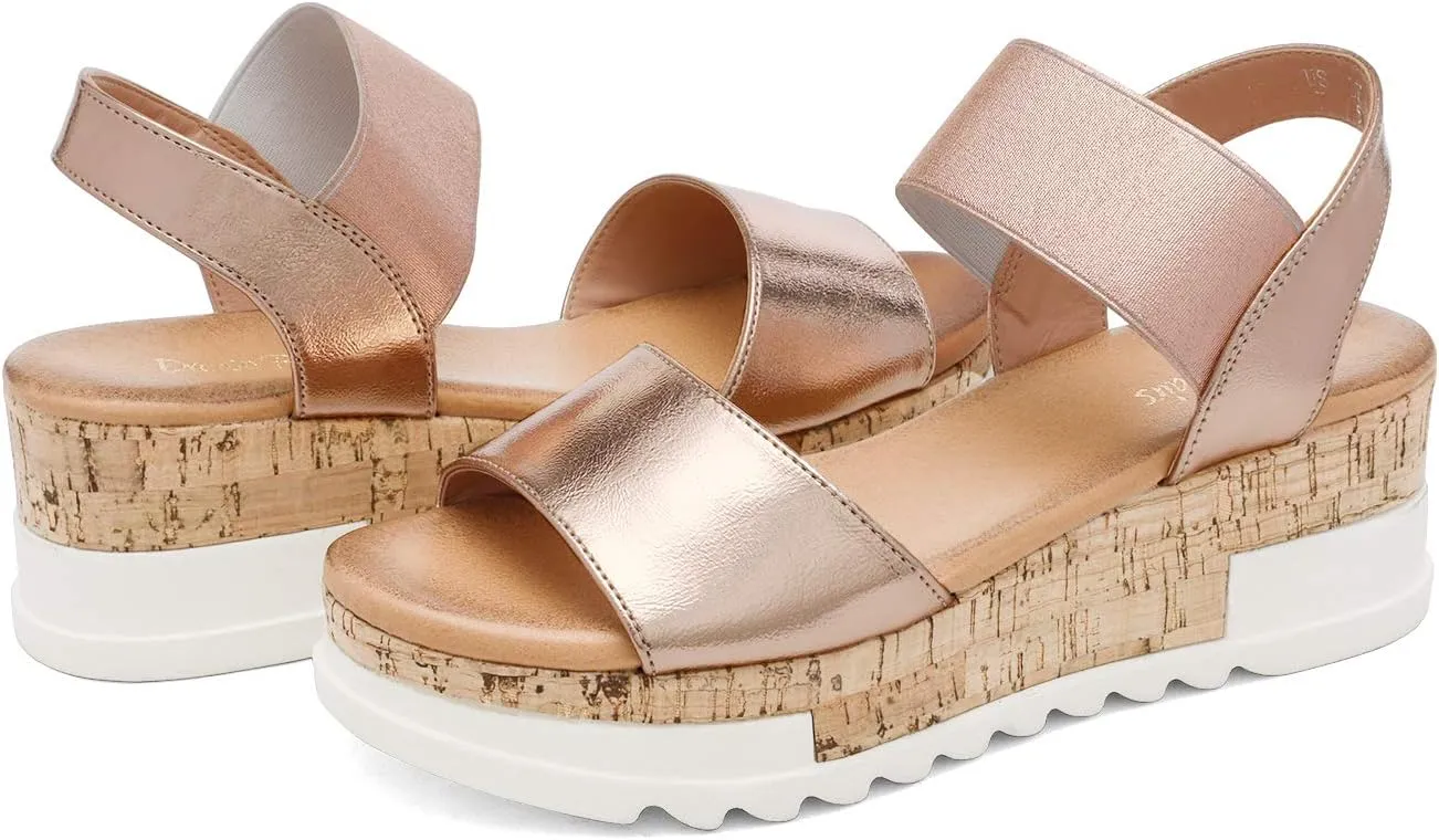 DREAM PAIRS Women's Open Toe Ankle Strap Casual Flatform Platform Wedges Sandals