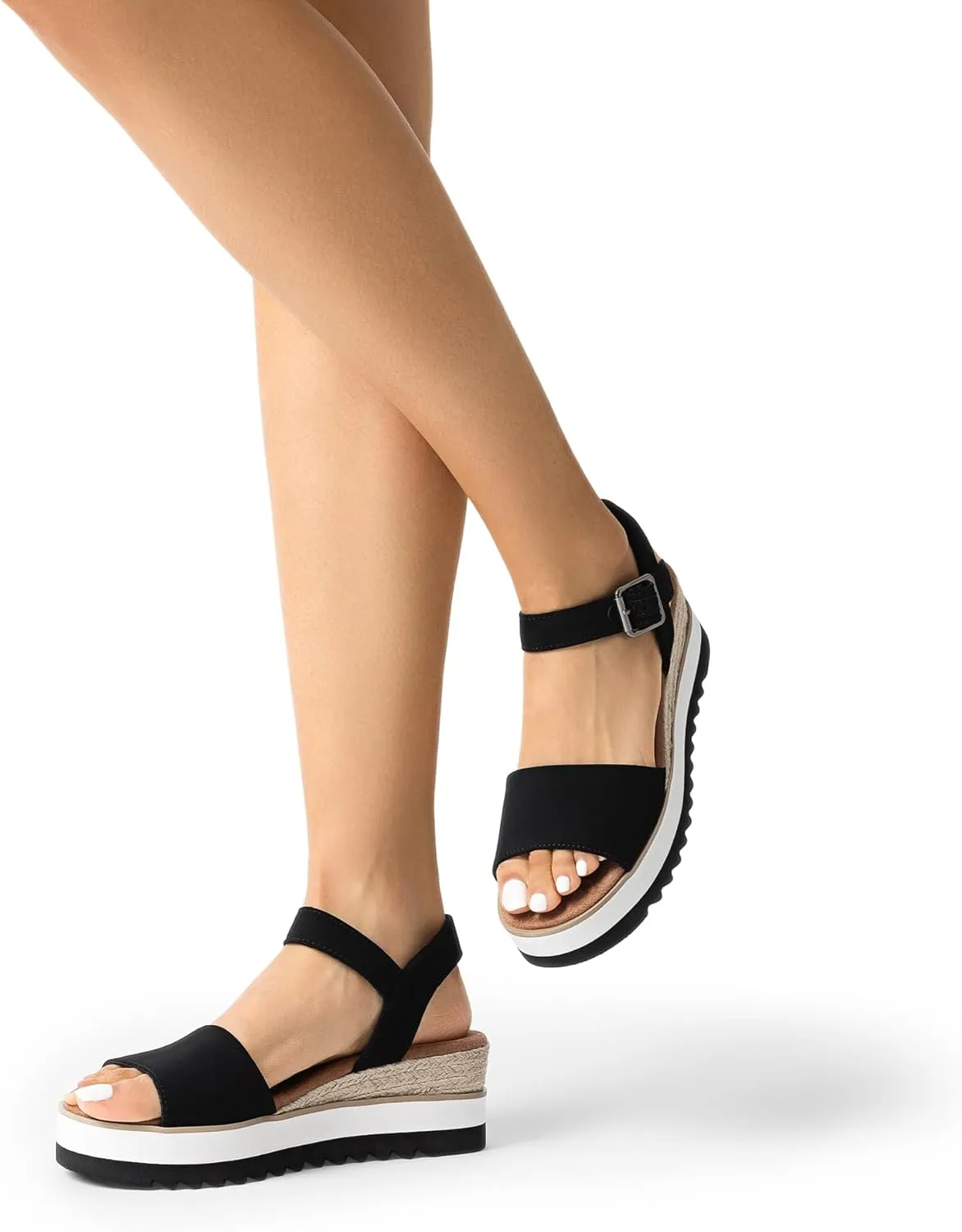 DREAM PAIRS Women's Open Toe Buckle Ankle Strap Espadrille Platform Wedge Sandals